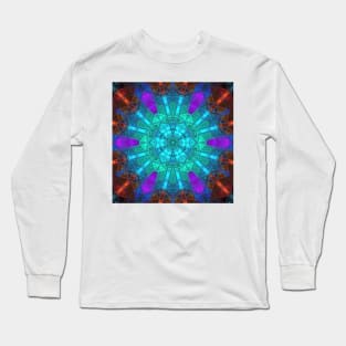 Glass Tile Kaleidoscope Blue Purple and Orange Long Sleeve T-Shirt